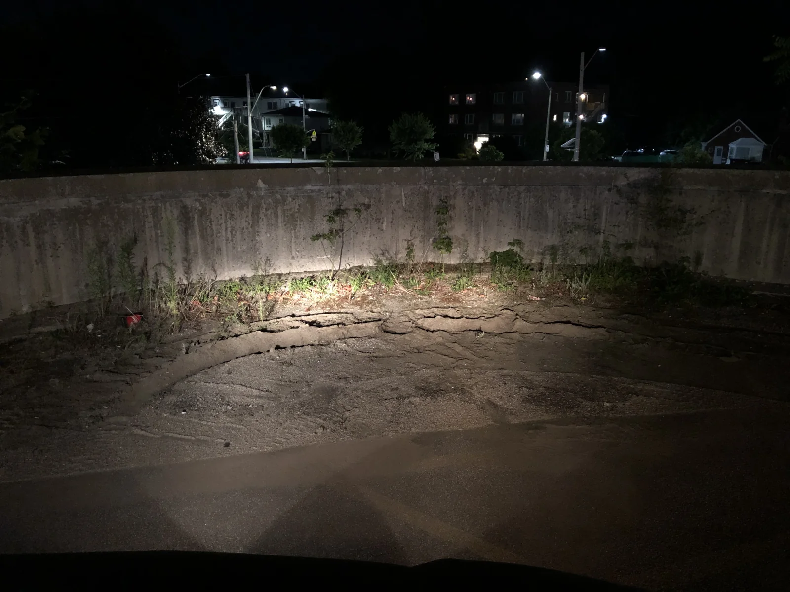 Clearing accumulated pavement buildup. — before cleaning